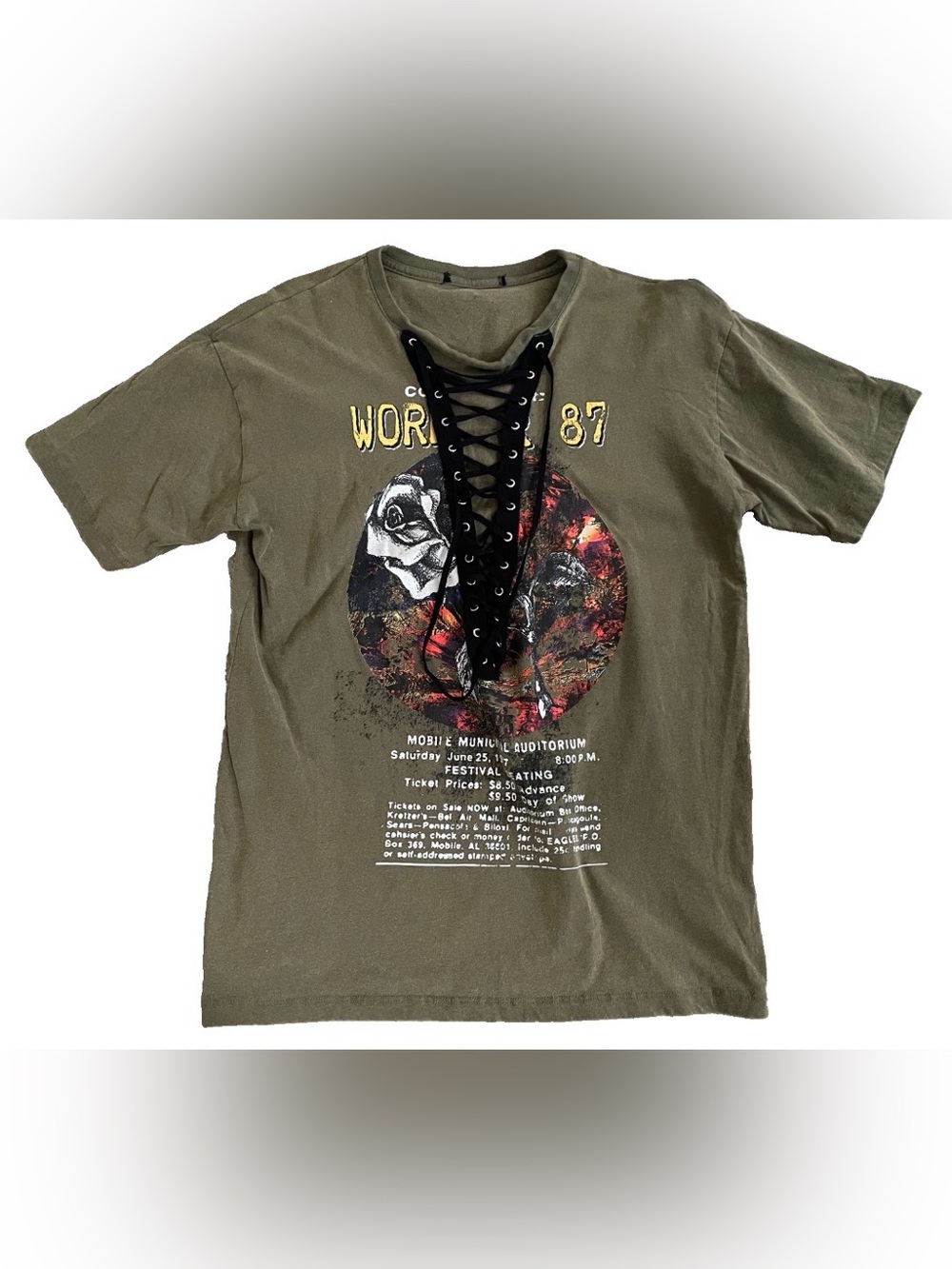Forever 21 Vintage Inspired Lace-Up Concert T-SHIRT Size Large